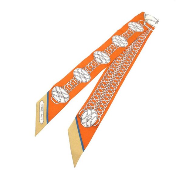 Hermes Twilly Lift Profile Scarf Silk Potiron Beige Gri 1303